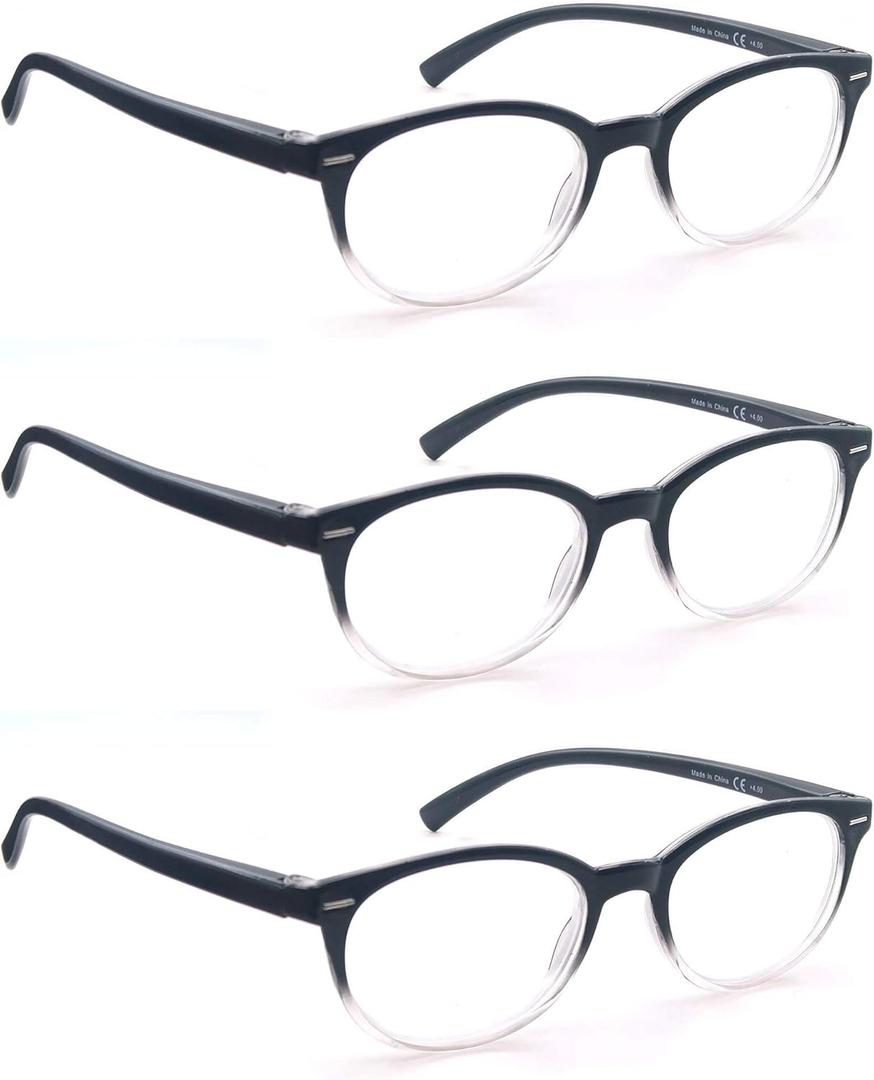 Black Reading Glasses Women Cute Small Round Readers +3.25 for Small Head/Petite Face, Lightweight Cheaters Reading Glasses w/Comfortable Spring Hinges 3 Pack