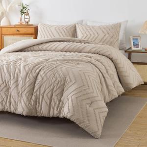Andency Khaki Comforter Set King Size, Farmhouse Shabby Chic Boho Soft Fluffy Warm Lightweight Bedding Comforter Sets for King Bed, 3 Pieces Chevron Tufted Aesthetic Microfiber Lightweight Bed Set (King (104*90 in))