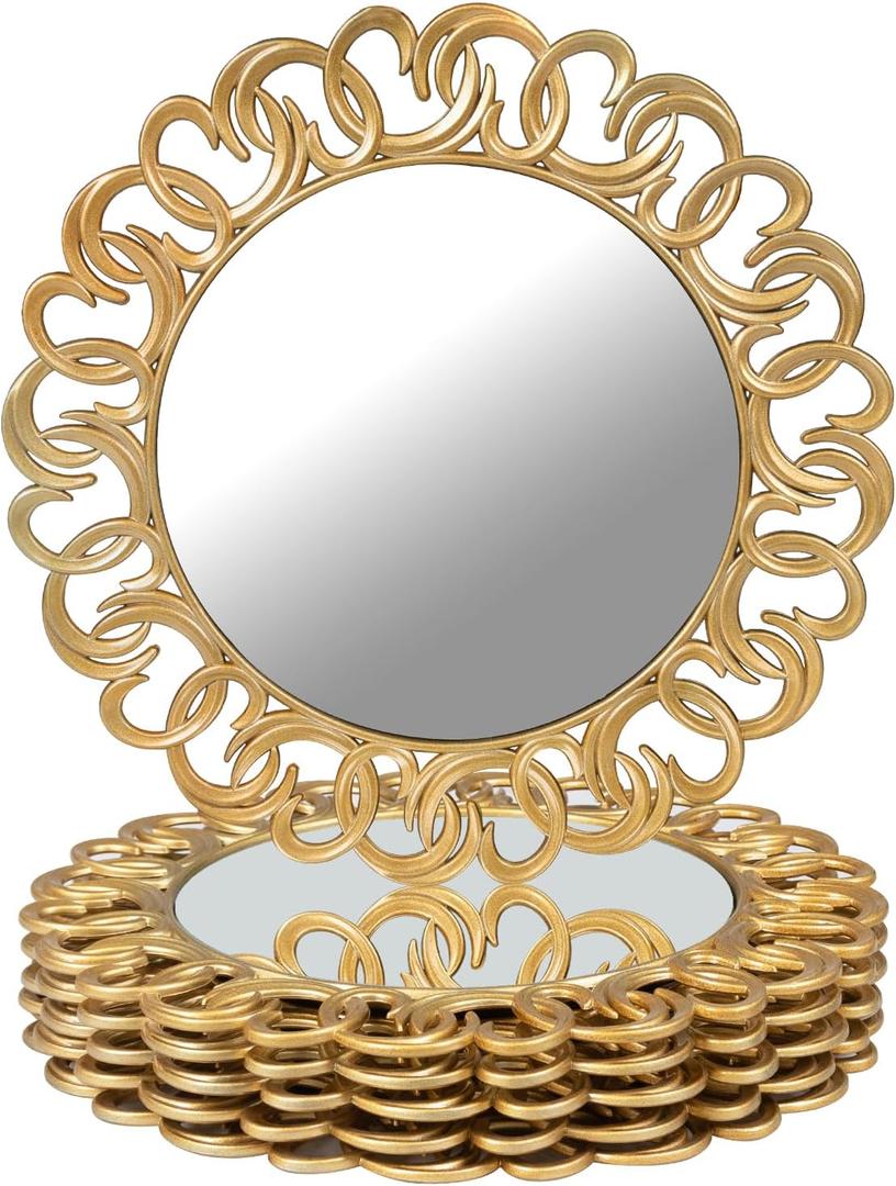 MAONAME 13" Gold Charger Plates Set of 6, Mirror Charger for Dinner Plates, Plastic Plate Chargers with Entwined Swirl Rim, Round Chargers for Table Setting, Wedding