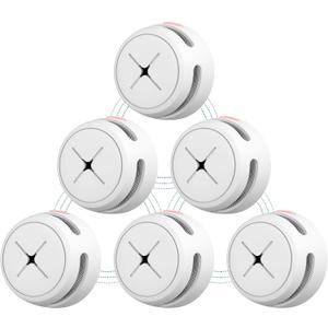 AEGISLINK Interlinked Smoke Detector, Smoke Alarm with Replaceable Battery, Wireless Interconnected Smoke Alarm, S-RF500 (RF Interlinked, 6-Pack)
