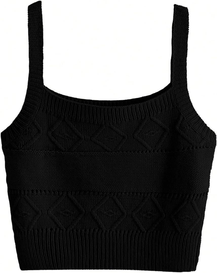 SweatyRocks Women's Sleeveless Solid Knit Straps Crop Tank Tops (Black), Large