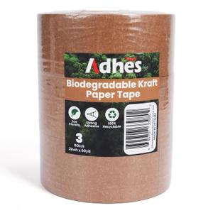 Adhes Biodegradable Brown Paper Packing Tape 3 Rolls 2 Inch x 50 Yards, Compostable & Plastic-Free Packing Tape, Heavy Duty Adhesive for Shipping and Moving Boxes