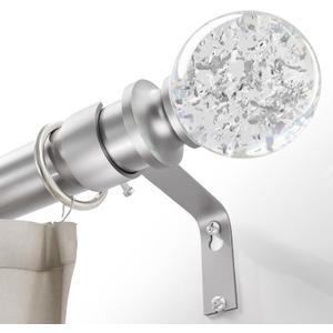 HAAYOT Silver Curtain Rods for Windows 48-84 Inches, Telescoping Drapery Rod Set, 1 Inch Diameter Rod with Silver Clear Ball Finial