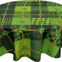 St Patrick's Day Tablecloth Round 60 Inch Irish Shamrock Clover Green Patchwork Table Cloth Circle Saint Patrick's Day Table Cover Tabletop for Home Decor Dining Room Kitchen Party Picnic