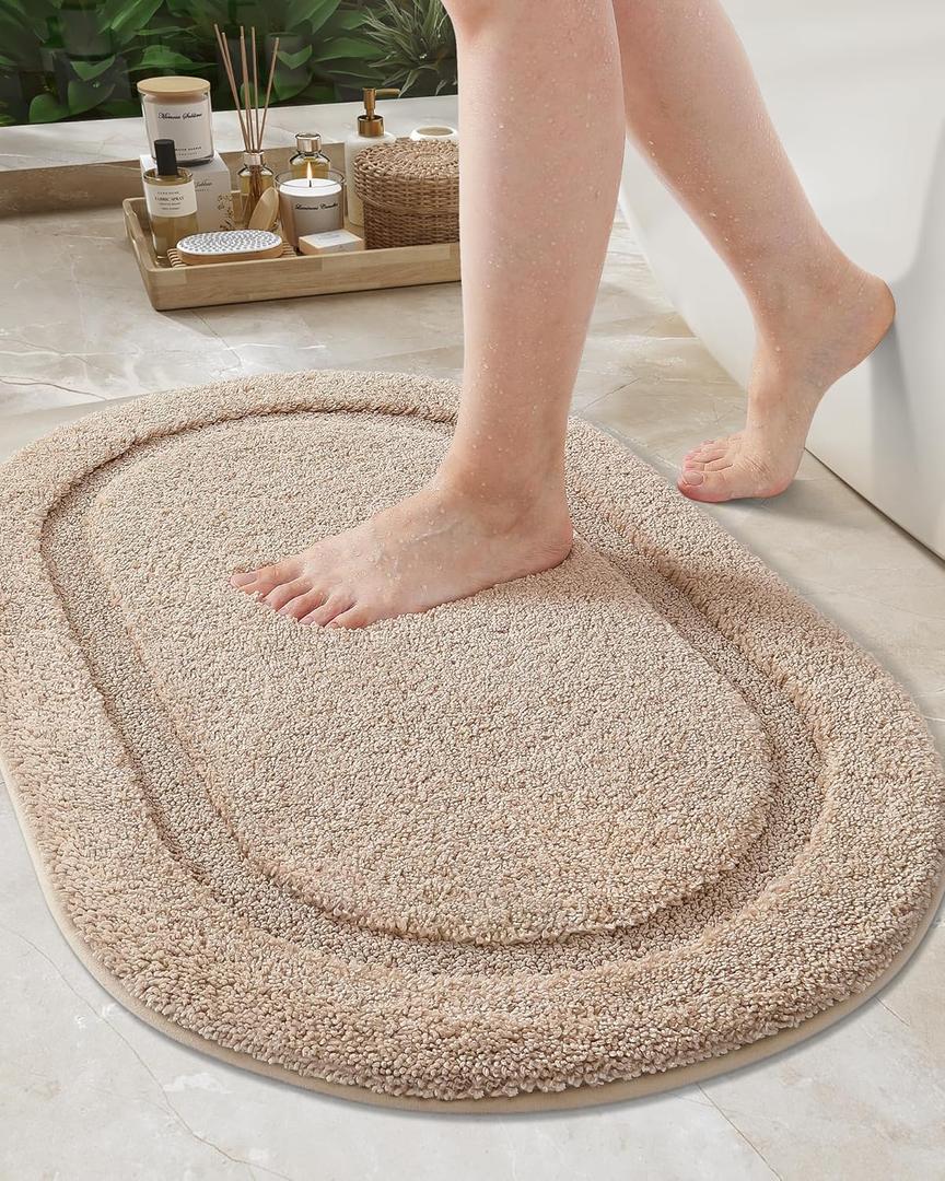 Color&Geometry Beige 16"x24" Small Bathroom Rugs, Non Slip, Absorbent, Soft, Washable Bath Rug, Thick Bath Mat, Bath Mats for Bathroom Floor, Shower, Sink, Vanity (Khaki)