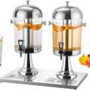 VEVOR Beverage Dispenser, 2.1 Gallon x 2 Drink Dispenser for Parties, Stainless Steel + Plastic Juice Dispensers with Spigot Ice Chamber Tray, Iced Tea Lemonade Dispensers, for Restaurants, Hotels