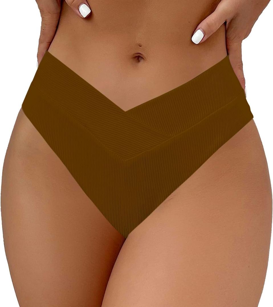 SherryDC Women's V Cut High Waisted Bikini Bottom High Leg Cut Swimsuit Bathing Suit Bottoms (Medium, 824 Brown)