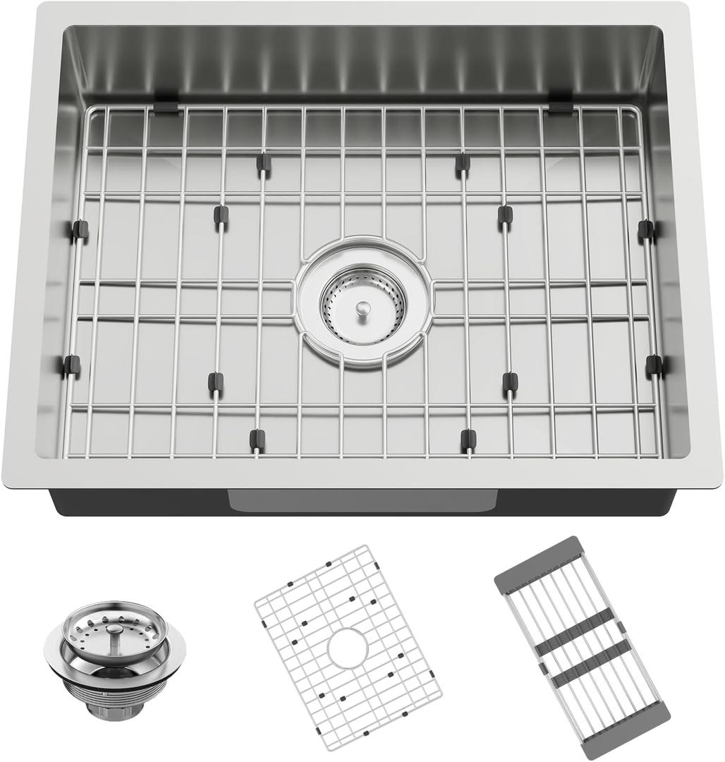 Stainless Steel Kitchen Sink, 23x18x5.5 Inch Low Height Design Single Bowl Undermount Kitchen Sink Come With Accessories Ensure Individuals With Limited Mobility Easily Accessing And Using, 23x18x6 inches