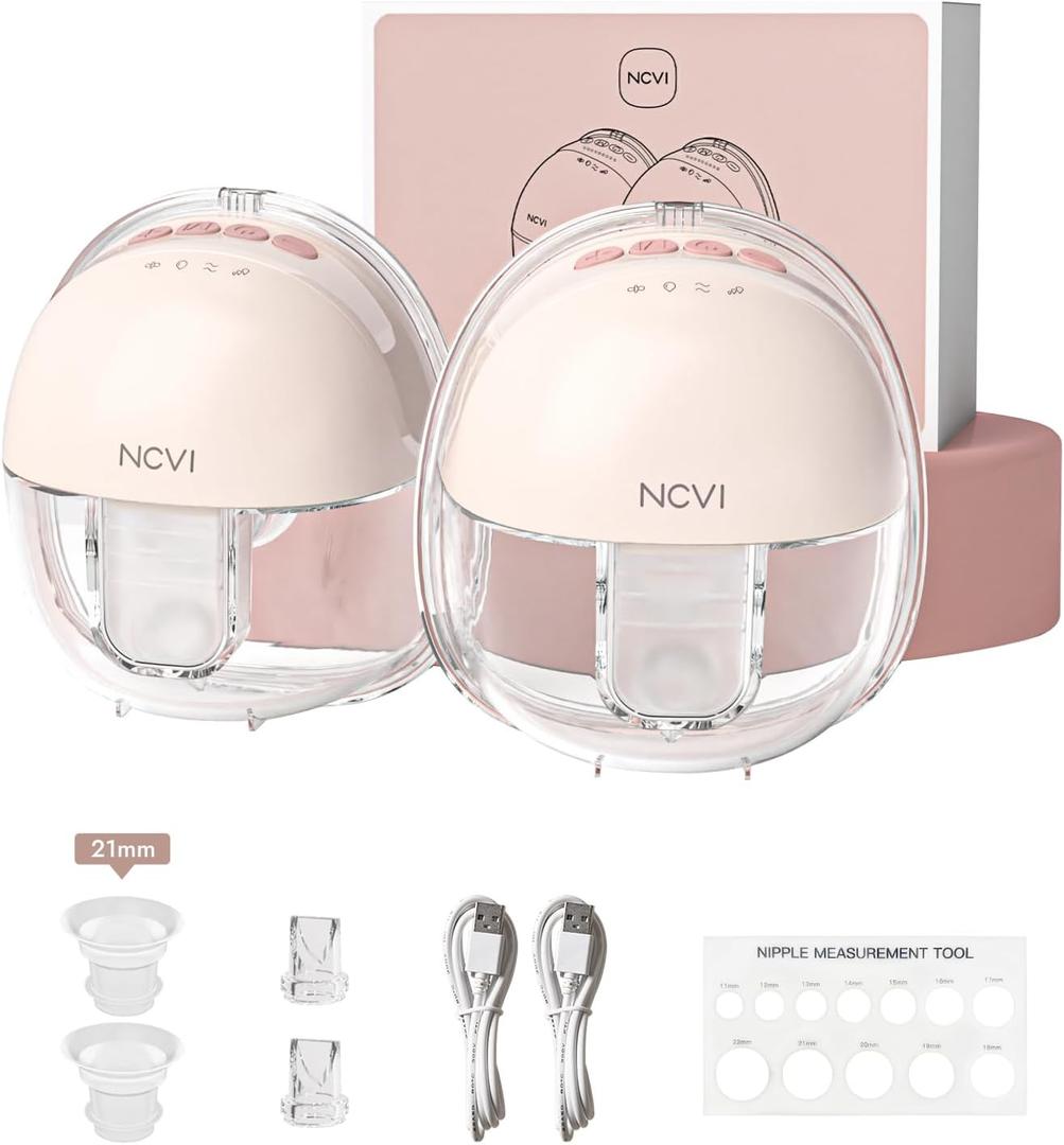 NCVI Wearable Hands Free Breast Pump, 4 Modes & 9 Levels with Multitronic Suction, Ultra-Quiet <42dB, Long Battery Life (150min), 21/24mm Flange Insert, Portable Electric Breastfeeding Pump for Moms (AM8111)