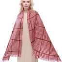 2 x RIIQIICHY Plaid Scarf for Women Fall Winter Pashmina Scarves Wraps for Cold Weather Warm Large (Red)