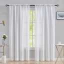 Home Brilliant Semi Sheer Curtains 84 Inches Long White Linen Blend Window Treatment Living Room Bedroom Curtains, 2 Panels, 54" x 84" Length (54"W x 84"L (Pack of 2))