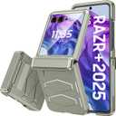 Vizvera for Motorola Razr+(Plus) 2025 Case with Hinge Cover,Built-in Screen Protector Shockproof All-Inclusive Smartphone Cover Wireless Charging for Motorola Razr+(Plus) 2025(Natural Titanium)
