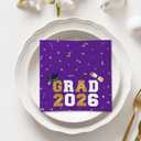 Graduation Napkins 2026 | 5X5" 100PCS Class of 2026 Beverage Napkins | Purple Congrats Grad Cocktail Napkins for Commencement Party Decorations, High School & College Graduation Party Supplies