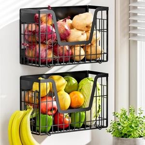 2 Set Magnetic Shelf for Fridge, Potato & Onion Storage Bins, Magnetic Fruit Basket for Refrigerator Pantry Kitchen Counter Laundry, Magnetic Fridge Organizer Spice Snacks Magnet Fridge Shelf (Black)