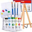 J MARK Paint Set  Mini Canvas Acrylic Painting Kit with Wood Easel, Canvases, Paint, Brushes & More (14 Pcs)