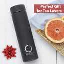 Pure Zen Tea Thermos with Infuser for Hot and Cold Infusions, Coffee and Fruit-Infused Water - Stainless Steel - Tea Infuser Bottle - Leakproof Travel Mug with Filter - 15oz - Black