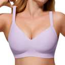 As Fairy Womens Soft Comfortable No Underwire Bras V Neck Seamless Push Up Bralettes Full Coverage Tshirt Brassiere (38C, Purple)