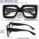 REAVEE 3 Pack Oversized Reading Glasses for Women Large Frame Extra Wide, Blue Light Blocking Stylish Thick Square Readers