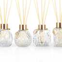 4-Piece Reed Diffuser Set with Metal Golden Decoration, 3.5-4.2oz Empty Bottles and 20 Reed Sticks, Unique Design for Home and Office (4 Different Bottles)
