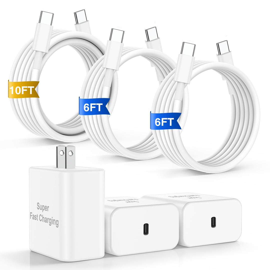 iPhone 17 16 Pro Max Charger Fast Charging, 45W Super Fast USB C Chargers for iPhone 16 (6FT+6FT+10FT) Type C Chargers Cord with Fast Charger Block for iPhone 17/16/15 Series/iPad/ GalaxyS25 (White)