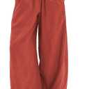 Womens Printed Striped Wide Leg Pants Elastic Waist Summer Boho Palazzo Beach Vacation Trousers Pockets (Small, Poppyred)