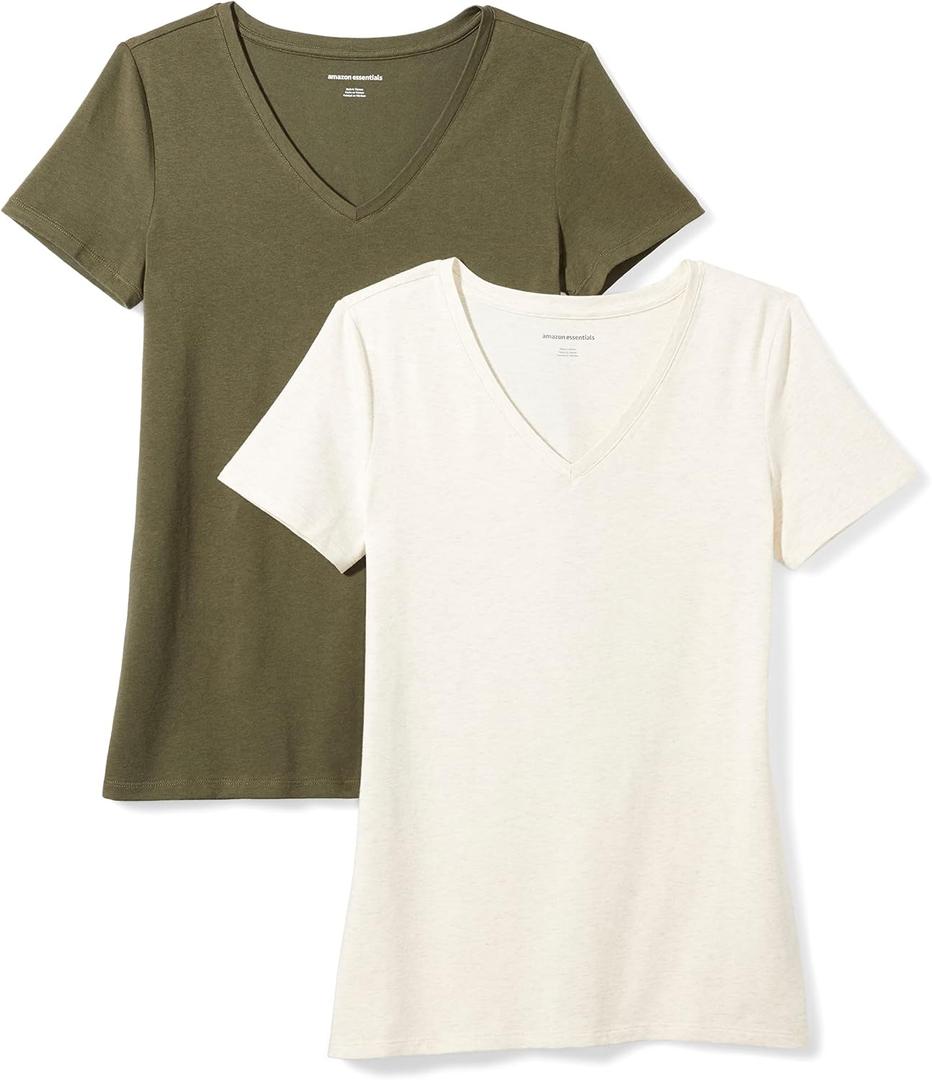 Amazon Essentials Women's Regular-Fit Short-Sleeve T-Shirt (Crewneck and V-Neck Options), Multipacks (L)