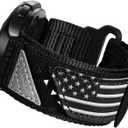 Compatible with Samsung Galaxy Watch 7 6 5 4 FE 40mm 44mm/6 Classic 43mm 47mm/5 Pro 45mm/4 Classic 42mm 46mm, 20mm Nylon Adjustable Sports Strap for Men Women (BLACK USA FLAG, L) (Large)