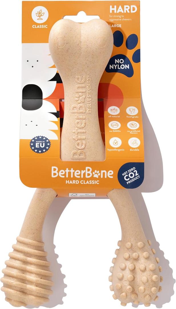 BetterBone - Hard Density - Ideal for Strong to Aggressive Chewers - All-Natural, Nylon-Free Dog Chew Toys - Non-Toxic, Promotes Dental Health, Splinter-Resistant, Sustainably Made (Large)