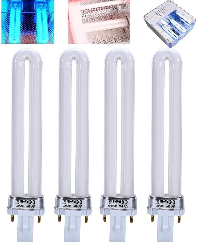 ZJchao LED Lamps Bulbs Set, 4 pcs 9 W Not Inductance Bulb Replacement UV Tube 365nm Lamp Bulb Tube for Nail Art Dryer UV Lamp Light U Shaped Light Bulbs Replacement for Nail Lamp Nail Art Dryers