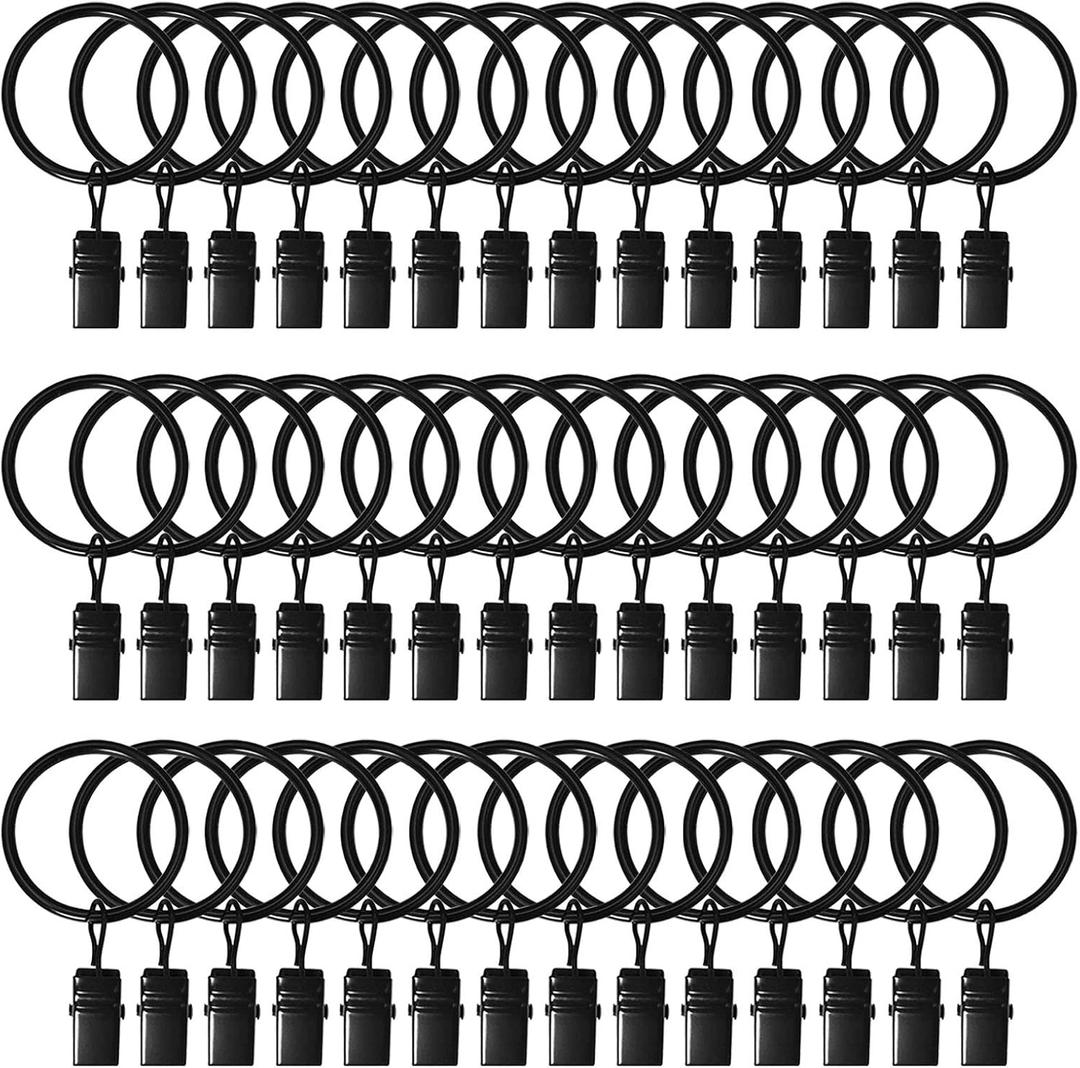 42 Pack Curtain Rings with Clips 1.26" Interior Diameter,Metal Drapery Ring with Clips Compatible with up to 1 inch Drapery Rod,Strong Vintage Decorative Rustproof Drapery Ring with Hooks(Black)