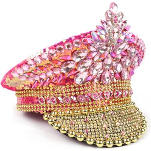 Needzo Studded Rhinestone Captain's Hat, Accessories for Music Festivals, Pride, and Bachelorette Parties, One Size Fits Most