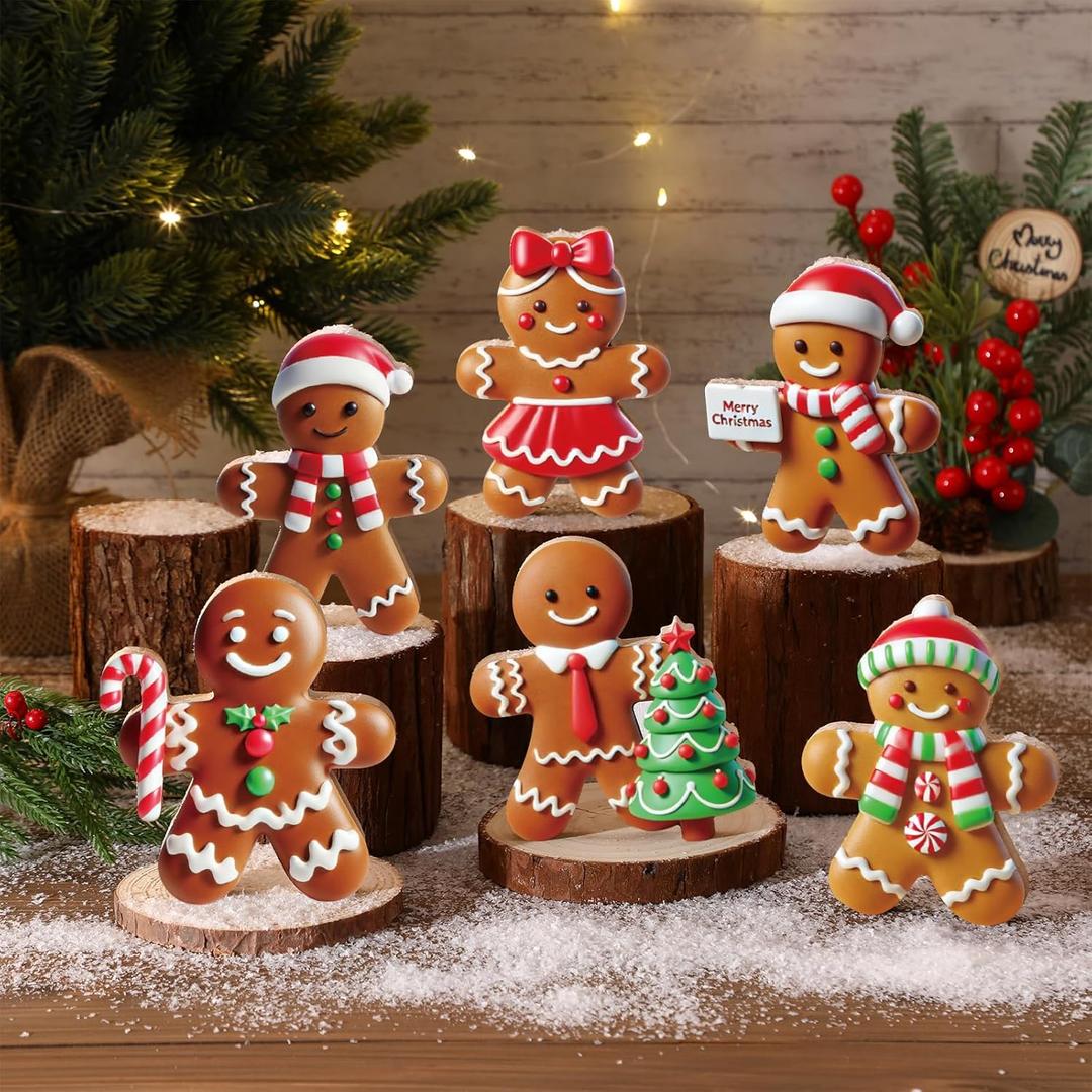 Thyle 6 Pcs Christmas Table Decorations Wooden Gingerbread Man Signs Vintage Figurine Christmas Table Centerpiece Decor for Xmas Home Kitchen Party Office Shelf Door