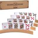 AMEROUS Wooden Playing Card Holders for Kids Seniors Adults, Long Enough Curved Wood Tray Rack Organizer for Card Game (Set of 4)