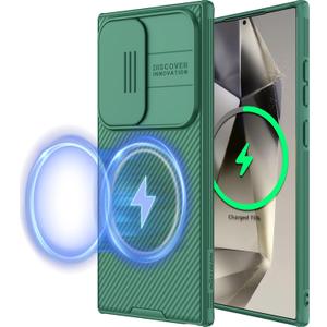 Nillkin for Samsung Galaxy S24 Ultra Case MagSafe with Slide Camera Protector, Rugged Shockproof Non Slip Magnetic Phone Case Full Camera Protection Thin Slim Case for Galaxy S24 Ultra 6.8 Inch, Green