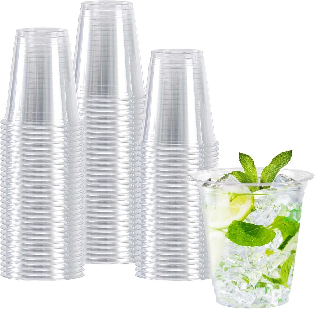 Clawsoff 12 oz Clear Plastic Cups, 100 Count Disposable Dringking Cups, 12 oz Cold Plastic Party Cup Bulk, PET Clear Cup for Iced Coffee, Smoothie, Cold Beverage