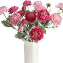 IPOPU Fake Peonies Artificial Ranunculus Flowers 6pcs 18Heads Pink Flowers Combo Hot Pink Silk Flowers 20.47" Artificial Flowers Bulk for Faux Floral Arrangements Home Table Decor (Multi-Pink)