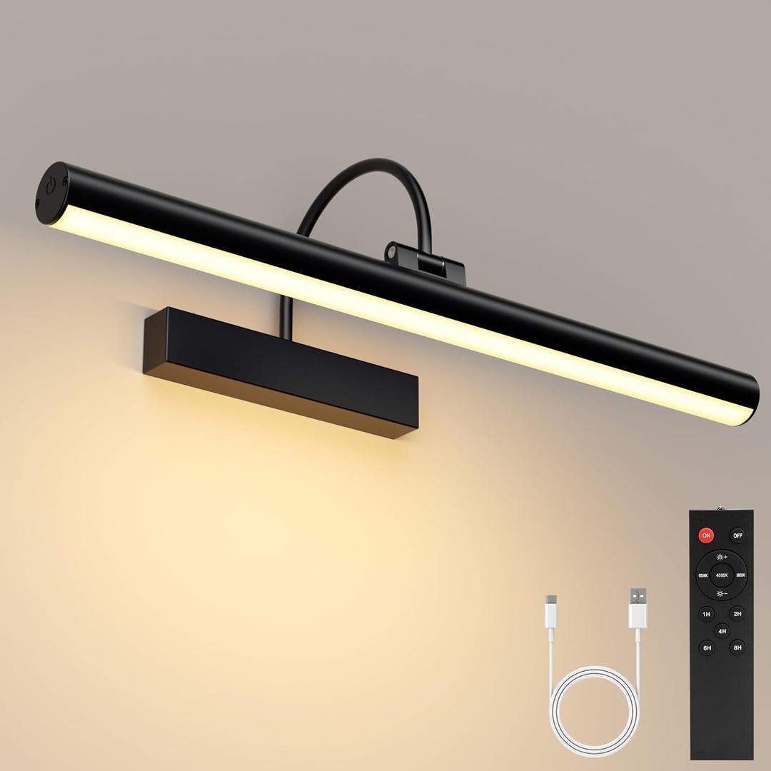 VOLISUN Picture Lights for Wall, 16 inch Rechargable Picture Light Battery Operated, 3 Color Temperatures Cordless Picture Light with Remote, Art Light for Paintings, Gallery, Portrait, 1 Pack (Black)