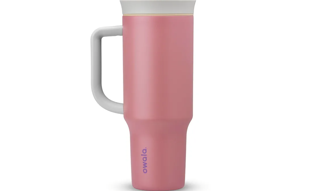 Owala Stainless Steel Triple Layer Insulated Travel Tumbler with Spill Resistant Lid, and Carry Handle, BPA Free, 40 oz, Dusty Pink (Yoga Rose)