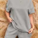 Imily Bela Womens Loungewear Set Short Sleeve Tops and Shorts 2 Piece Outfits Plus Size Oversized Pajama Set with Pockets (L)