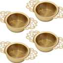 304 Stainless Steel Tea Drain Strainer Tea Filter Mesh Tea Drip Bowls Teapot Strainer With Petal Handles Tea Divider, Pack Of 4 (Gold)