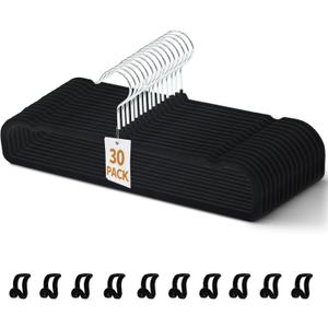 30 Pack Velvet Pant Hangers, Non Slip Thin Space Saving Trouser Hanger with 30 Hooks, 360 Swivel Hook Strong Durable Slim Clothes Hanger for Shorts, Jeans, Tank Top, Scarves