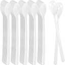 50pcs Extra Long Duty Plastic Spoons, 7.3 Inch Sturdy Disposable Ice Cream & Milkshake Spoons for Tall Glasses, Bubble Tea, Cocktails, Floats - Commercial, Cafes, Party Supplies (White)