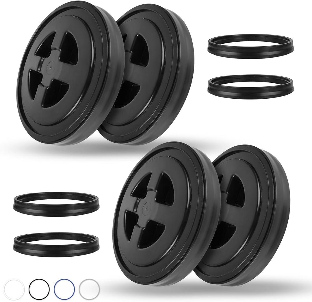 4 Pieces 5 Gallon Leak-Proof Bucket Lid Food Grade Plastic Storage Buckets Screw Seal Lids Screw Pail Lid Pet Food Storage Chicken Feeders Paint Storage Compatible with Gamma, Black