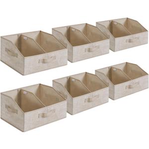 SONGMICS Set of 6 Storage Baskets, Foldable Storage Bins, Fabric Boxes, 15.7 x 11.8 x 7.9 Inches, Closet Storage Organizers, 3 Handles, for Bedroom, Living Room, Summer Sand URFB0140K01