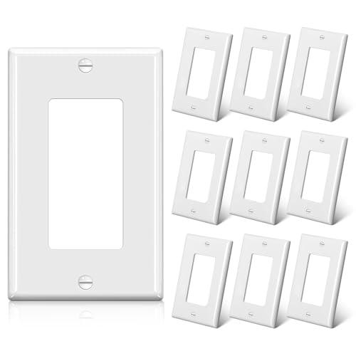 BESTTEN 10 Pack 1-Gang Decorator Wall Plate, Standard Size, H4.53” x W2.76”, Unbreakable Polycarbonate Outlet and Switch Cover, White, UL Listed