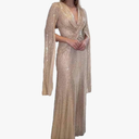 xxxiticat Women's Sequin Prom Dress Long Cape Sleeve V Neck Front Twist Knot Evening Party Wedding Slit Maxi Gown Dresses ,Size L