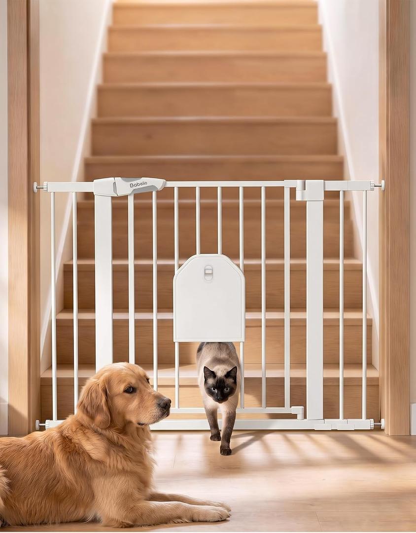 Babelio Auto Close Dog Gate with Cat Door, CatPrivilege I, 29-43"