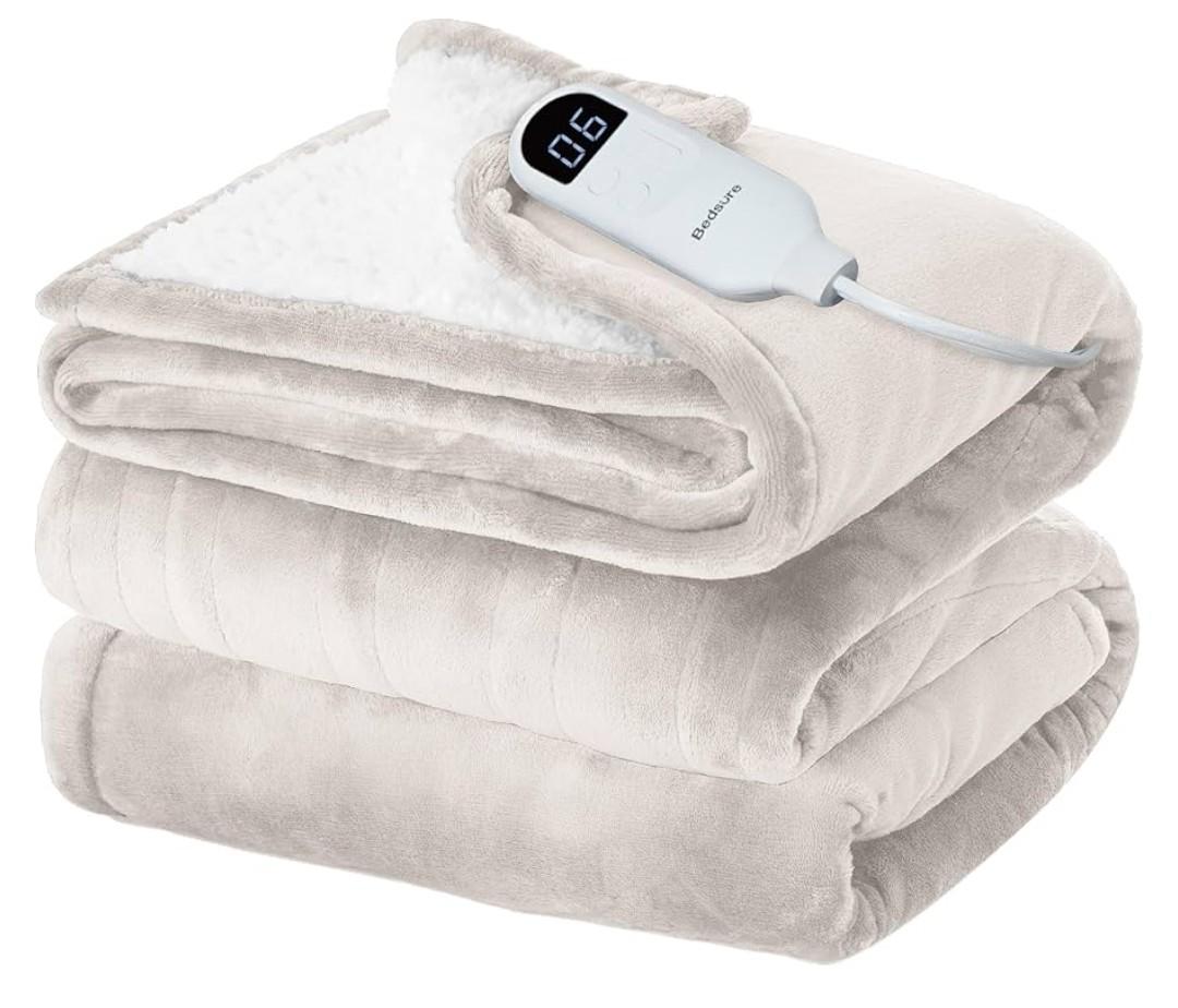 Bedsure Faux Fur Heated Blanket Twin Size, Fast Heating Electric Blanket Twin Size with 6 Heating Levels & 10 Time Settings, Cozy Gifts for Women Men (62x84 inches)