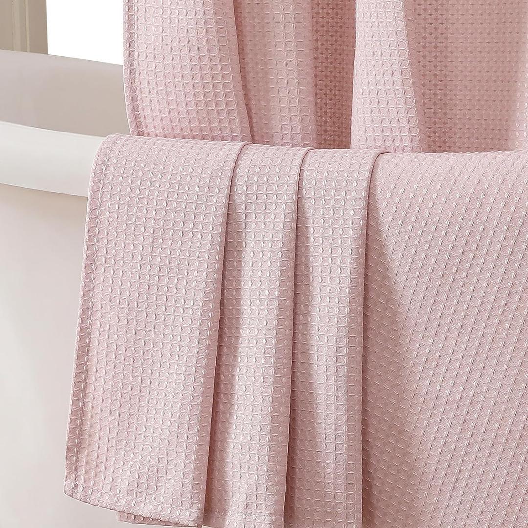 OVZME Blush Pink Shower Curtain Set, Waffle Textured Heavy Duty Fabric Shower Curtain for Bathroom, Luxury Hotel Weighted 230GSM Bath Curtain with 12 Plastic Hooks, Machine Washable, 72x72