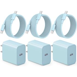 iPhone 17 16 15 Charger Fast Charging 3+3Pack Type C Charger USB C Chargers Block with 6FT Cable for iPhone Air/17/17 Plus/17 Pro/17 Pro Max/16/16 Plus/16 Pro/16 Pro Max/15/15 Pro Max/iPad Pro(Blue)